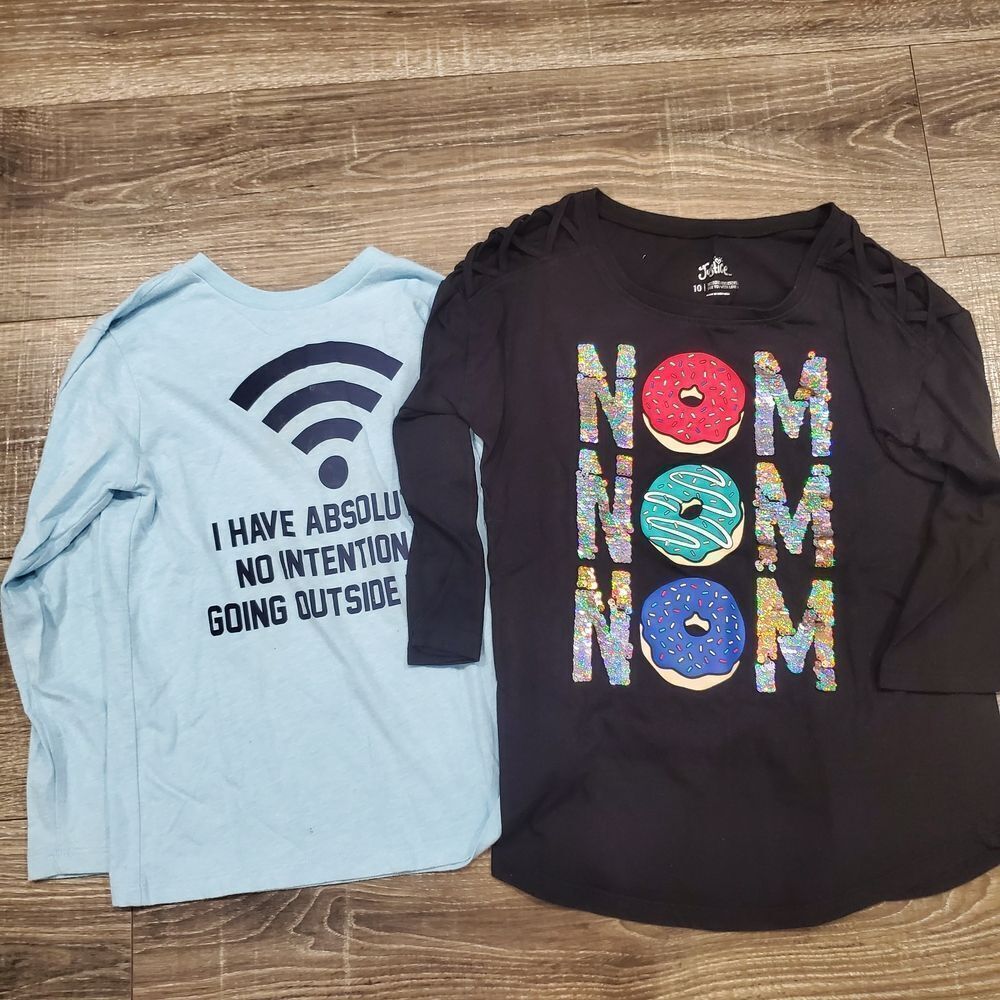 Girls Long Sleeve Shirts Bundle Size 10-12 Long Sleeve Tees with Fun Graphics